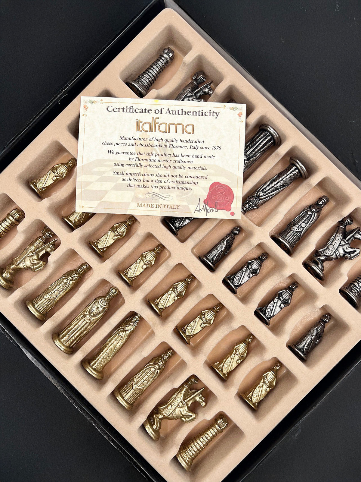 Italfama Medioevale Metal Chess Set with Eco-Leather Chessboard