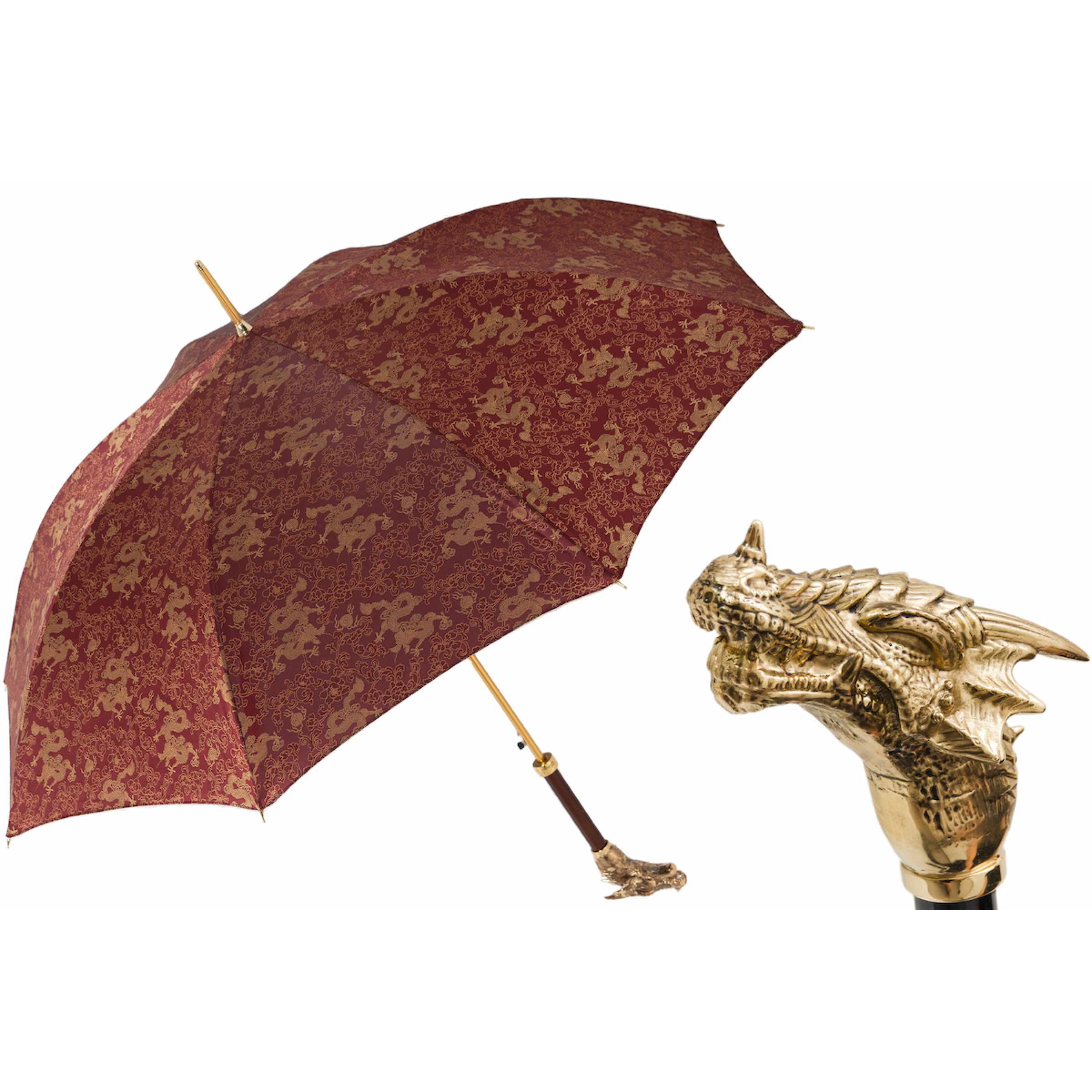 PARASOL ZŁOTE SMOKI W KOLORZE BORDOWYM | Pasotti – Majesty and Mystery, ręcznie robiony we Włoszech