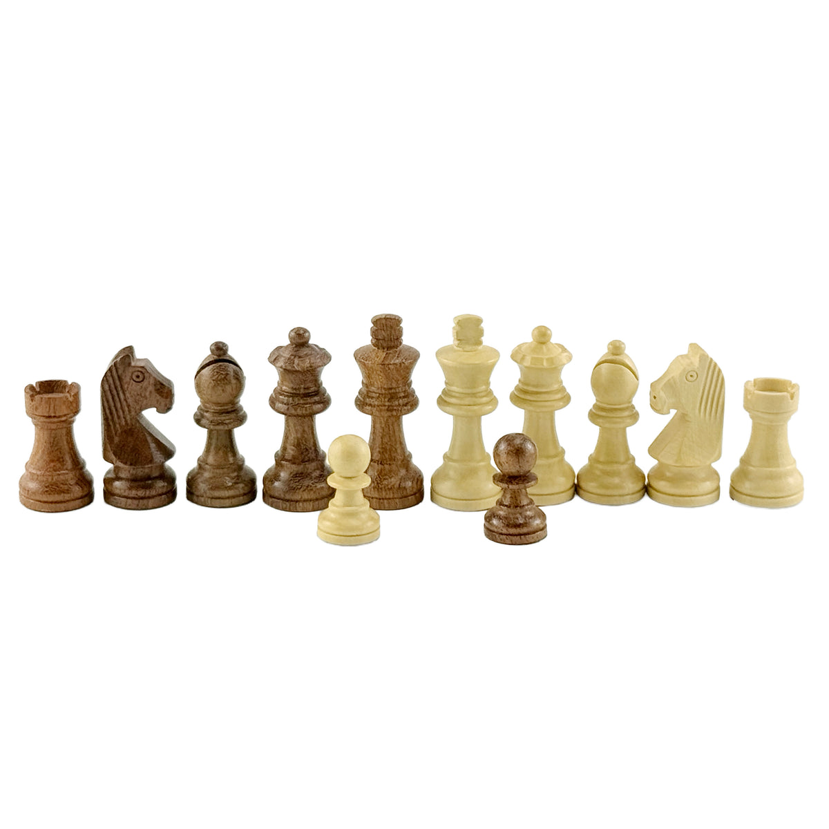 Schachfiguren aus Akazienholz mit Schachbrett aus Öko-Leder (26x26 cm)