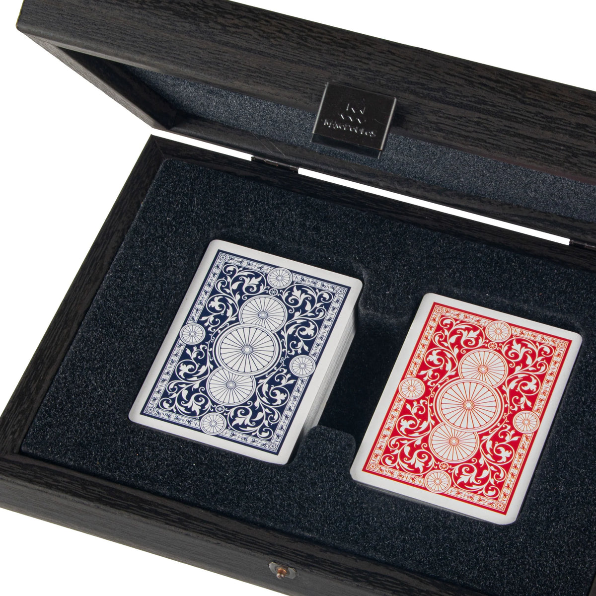 Luxuriöses Manopoulos Spielkartenset, dunkelgraues Etui, 24x17 cm
