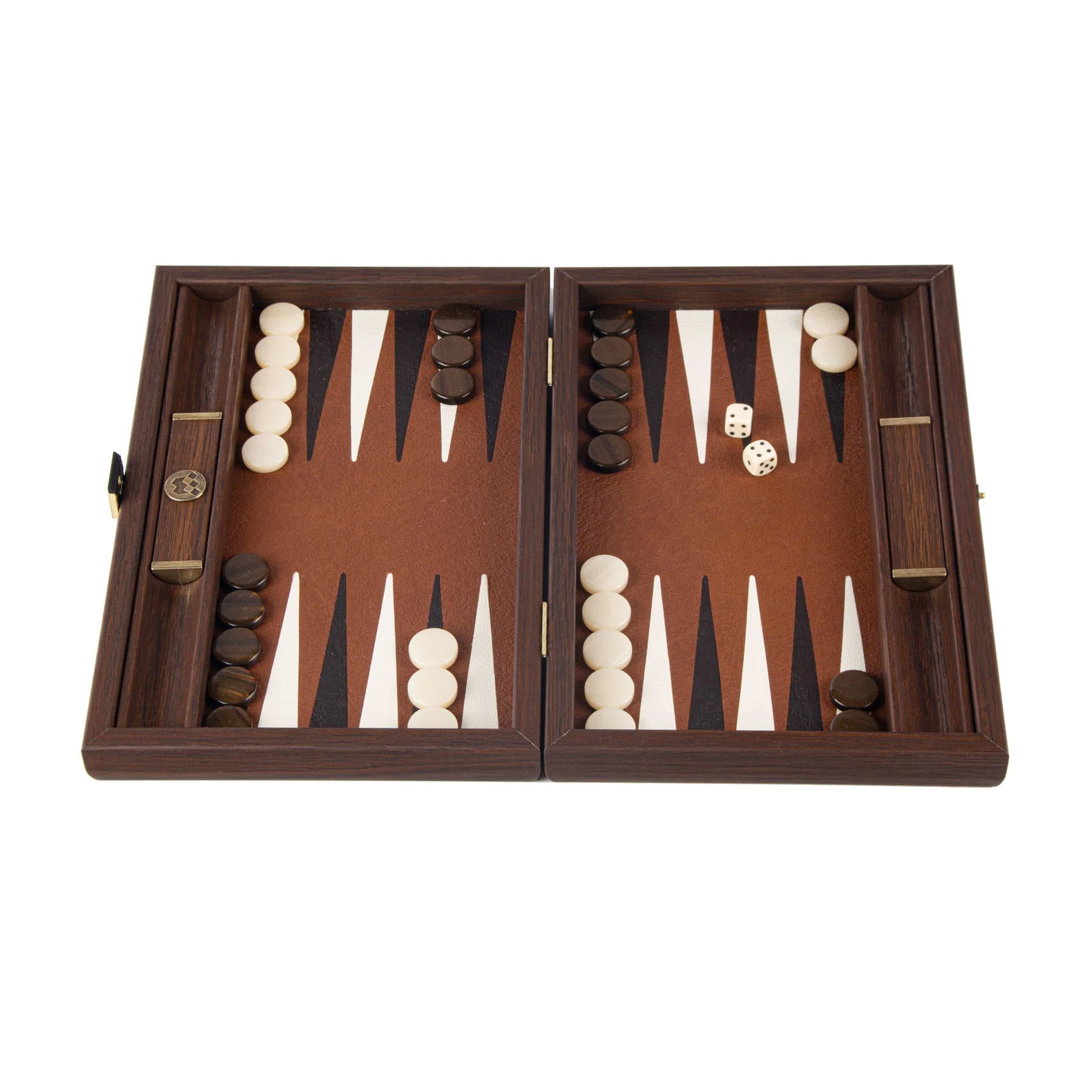 Manopoulos Leatherette Backgammon 30x20cm Walnut Maple Oak Marquetry Eco-Leather