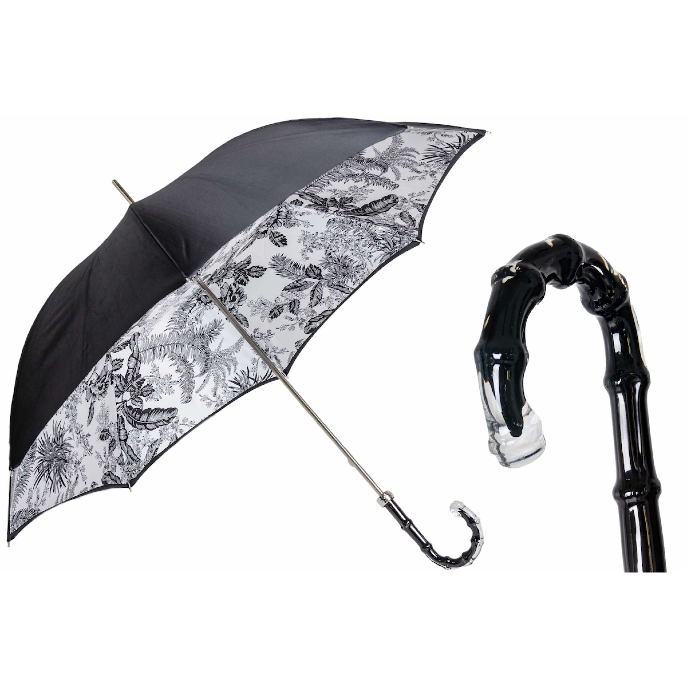 PASOTTI Parasol Fiori Neri 93 cm Czarny kwiatowy uchwyt z octanu Włochy