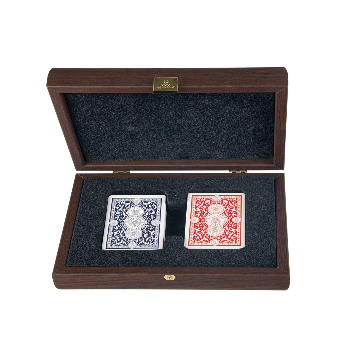Luxuriöses Manopoulos Spielkarten-Set, Koffer aus karamellfarbenem Kunstleder, 24x17