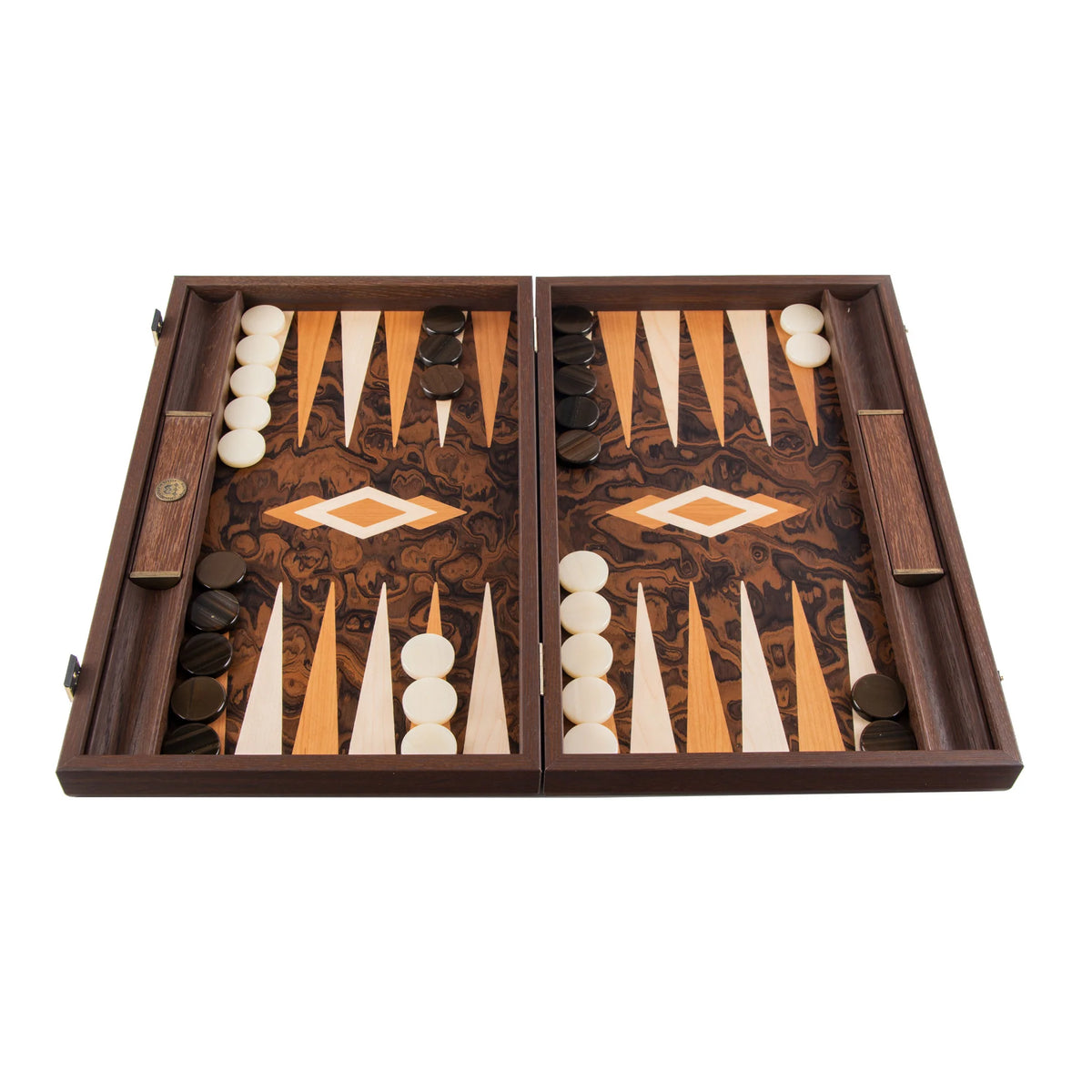 Luxuriöses Manopoulos Backgammon-Set Kalifornische Walnusswurzel 48x30