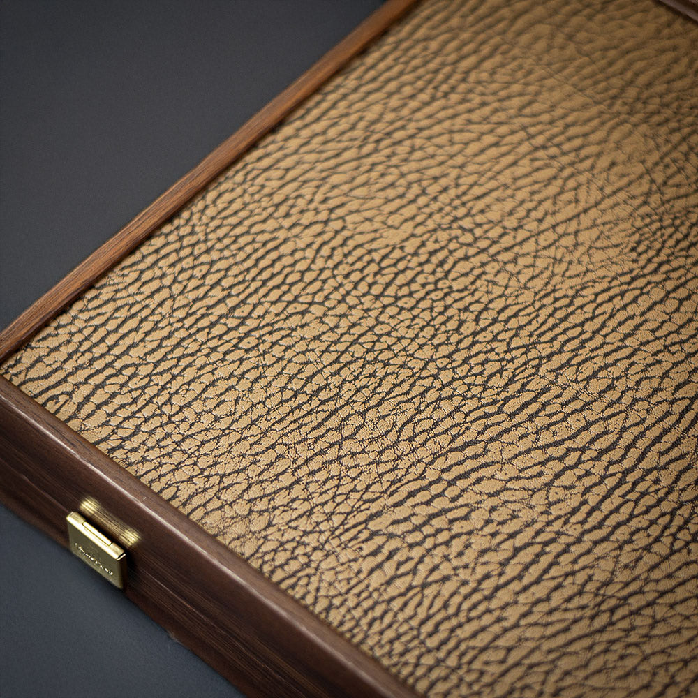 Manopoulos Leatherette Backgammon 30x20cm Walnut Maple Oak Marquetry Eco-Leather