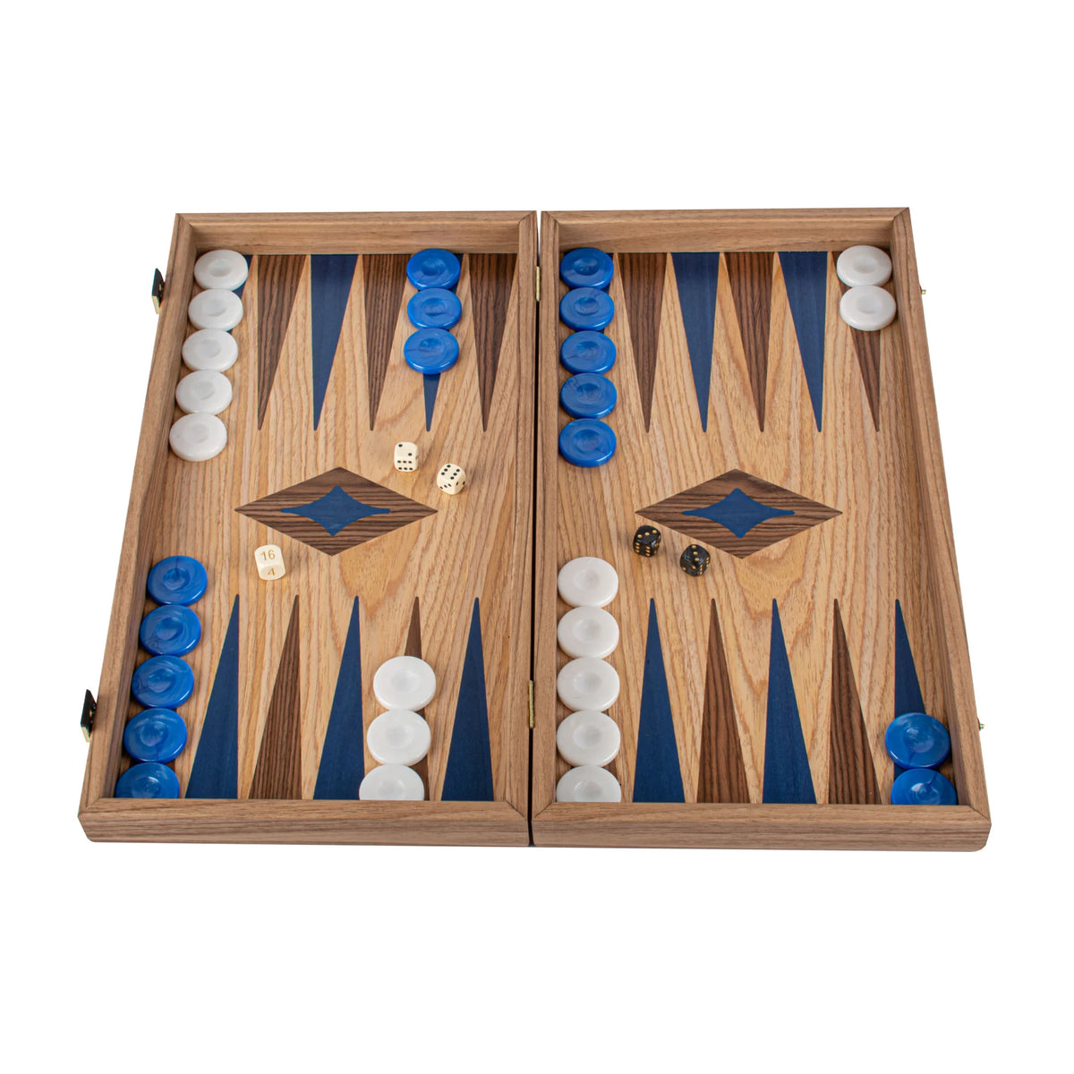 Großes Manopoulos Backgammon-Spiel Eiche Blau Amerikanischer Nussbaum 48x26