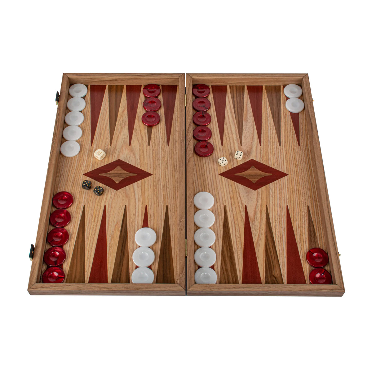 Großes Manopoulos Backgammon-Set Eiche Rot Amerikanischer Nussbaum 48x26