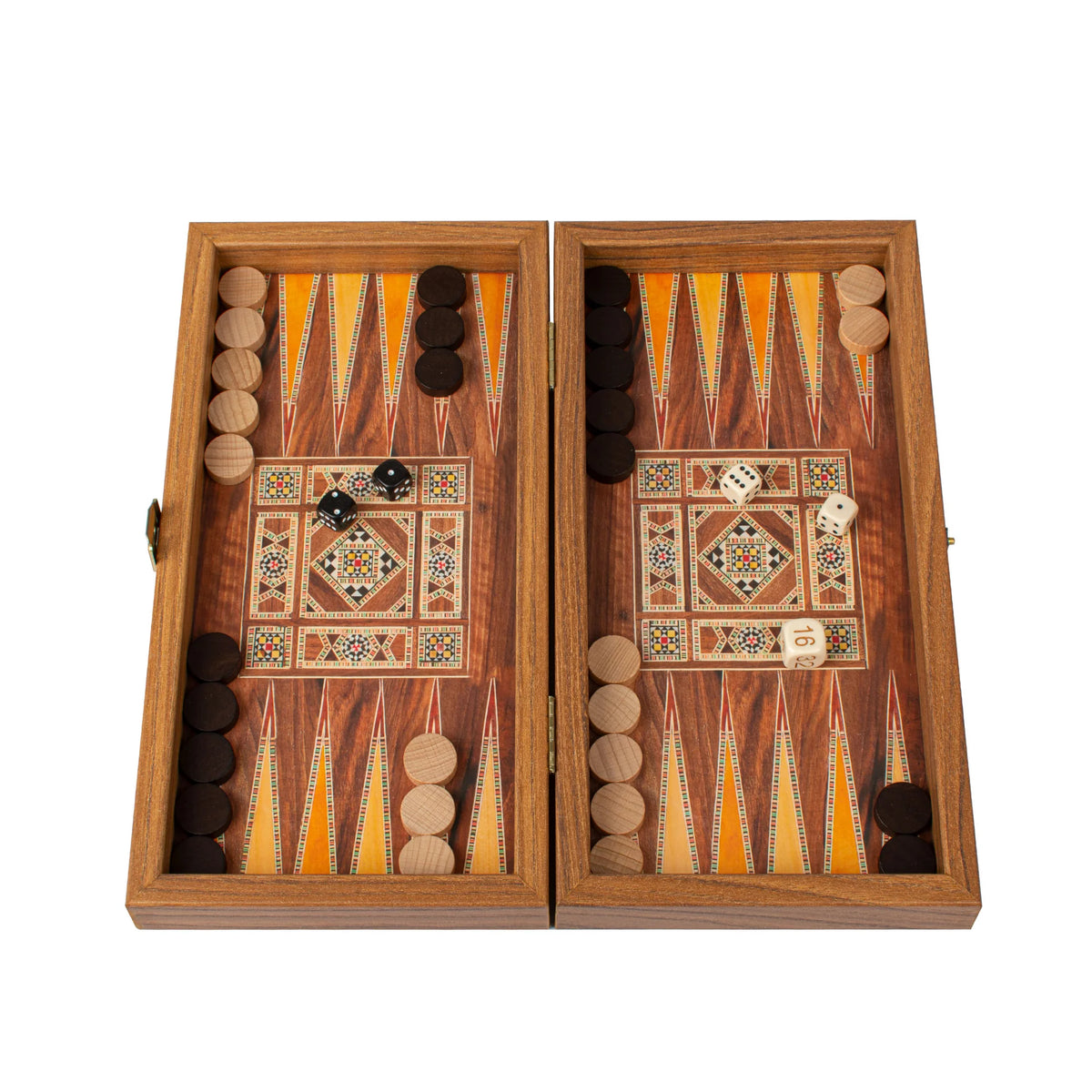 Manopoulos Backgammon-Set aus Wenge-Holz-Nachbildung mit Holzspielsteinen 30x17