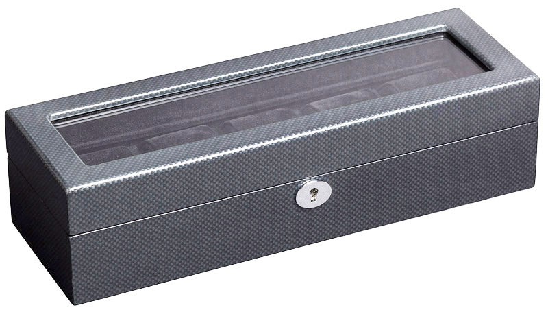 Premium Carbon Fiber Watch Box Organizer for 5 Watches – High-Gloss Lacquer Finish & Black Suede